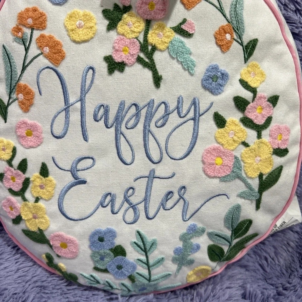 Easter Egg Accent Pillow‎ Embroidered Shabby Chic Farmhouse NEW